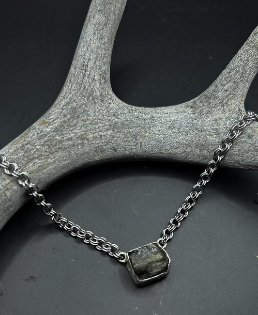 Green Tourmaline with Double Jump Ring Chain